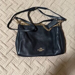 Coach Black Leather Shoulder Bag with Gold Chain